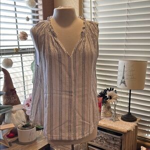 Time and Tru black stripped Ruffled Sleeveless Blouse